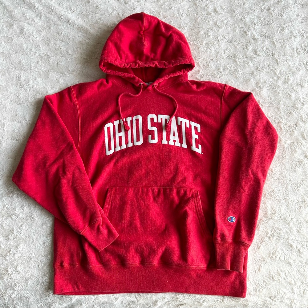Ohio State Hoodie Sweatshirt Mens Large Red Champion Reverse Weave Buckeyes READ